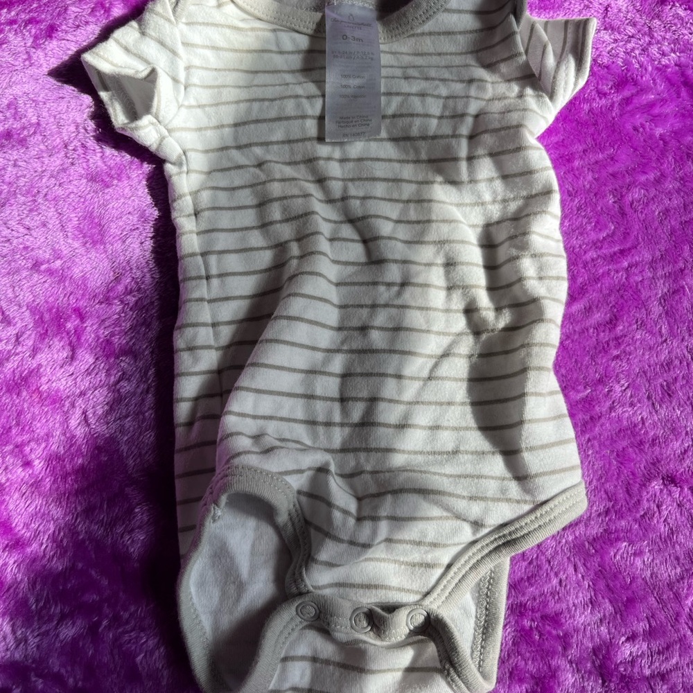 The Peanutshell Neutral Striped Baby Bodysuit - Cream & Gray